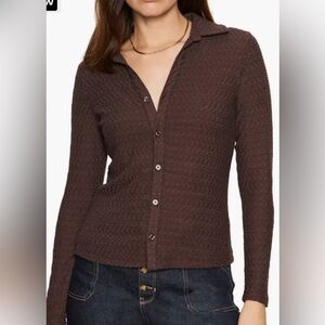 Sanctuary Textured Brown Button-Up Shirt